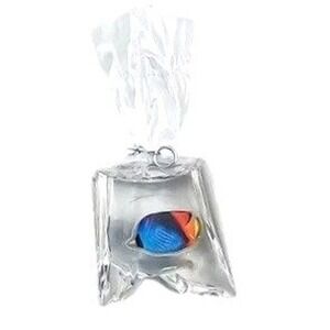 Boutique Fish In A Bag Necklace 18" Black Leather Cord Resin Kitsch Pendant